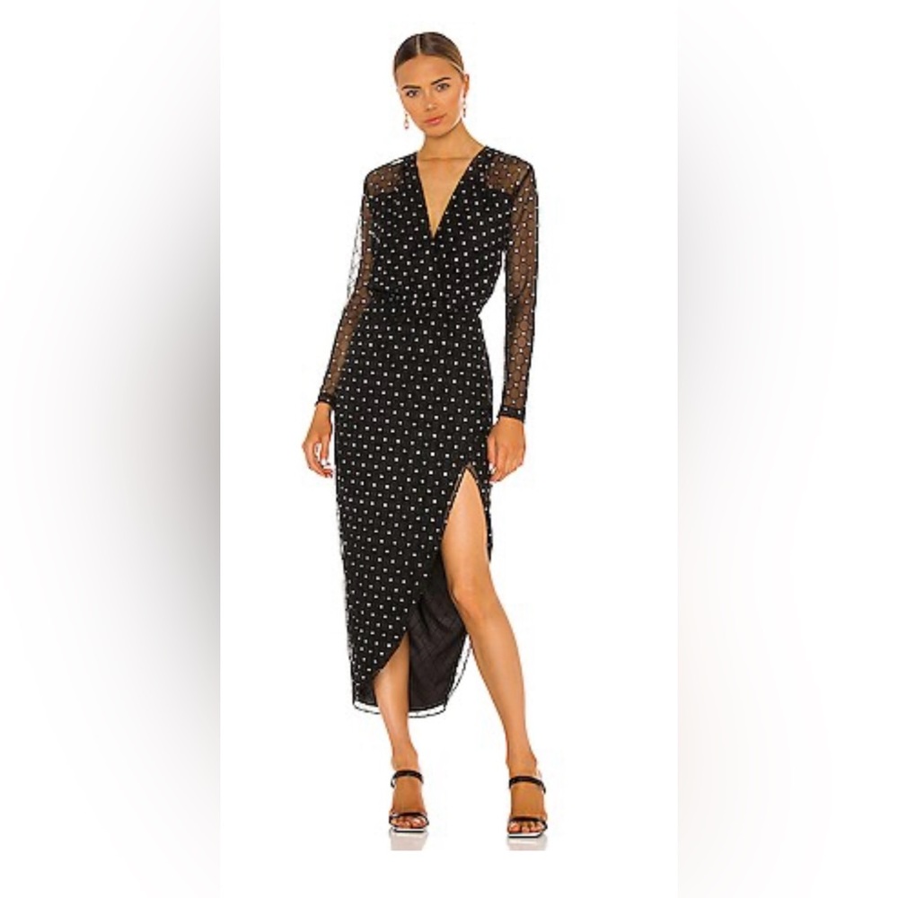 Amanda Uprichard XS Black and White V-Neck long sleeve wedding guest midi dress